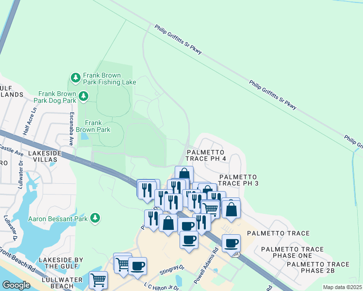 map of restaurants, bars, coffee shops, grocery stores, and more near 245 Middleburg Drive in Panama City Beach