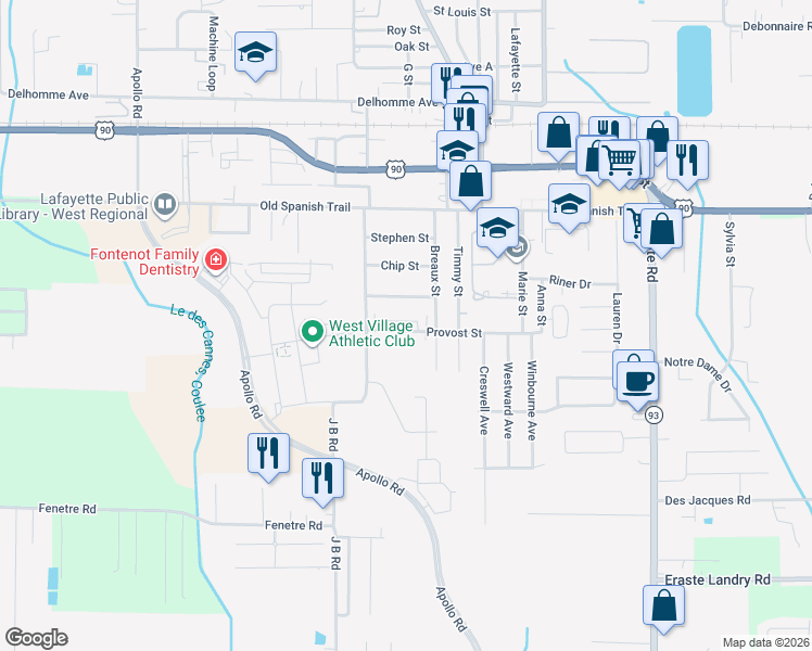 map of restaurants, bars, coffee shops, grocery stores, and more near 900 Provost Street in Scott