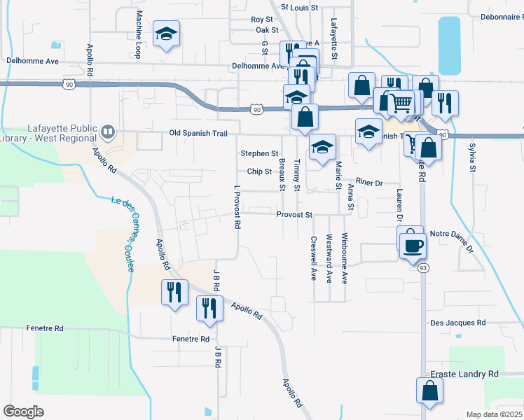 map of restaurants, bars, coffee shops, grocery stores, and more near 900 Provost Street in Scott