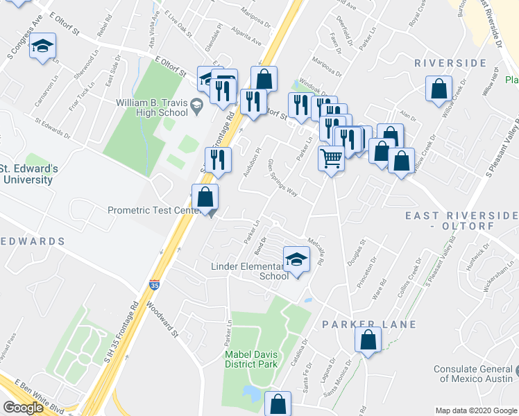map of restaurants, bars, coffee shops, grocery stores, and more near in Austin