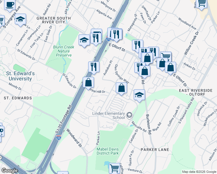 map of restaurants, bars, coffee shops, grocery stores, and more near in Austin