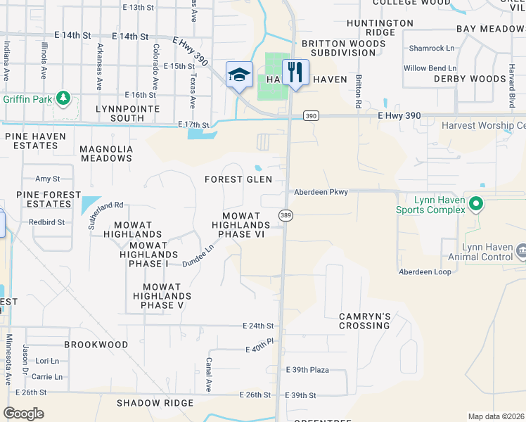 map of restaurants, bars, coffee shops, grocery stores, and more near 1226 Dundee Lane in Lynn Haven