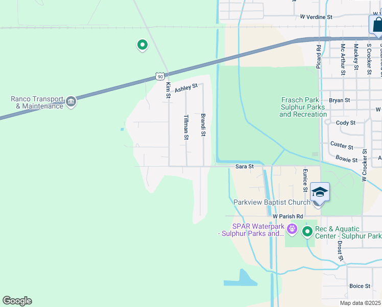 map of restaurants, bars, coffee shops, grocery stores, and more near 1213 Tillman Street in Sulphur