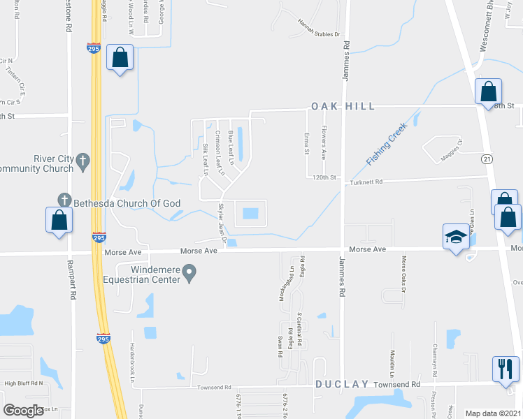 map of restaurants, bars, coffee shops, grocery stores, and more near 6670 Gentle Oaks Drive in Jacksonville