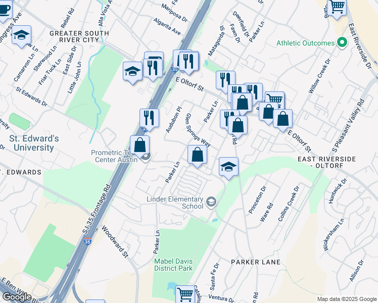 map of restaurants, bars, coffee shops, grocery stores, and more near in Austin