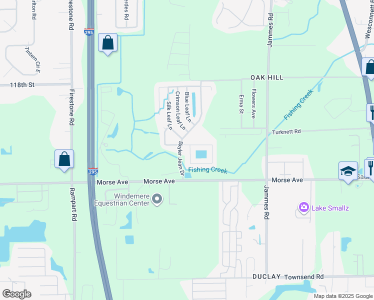 map of restaurants, bars, coffee shops, grocery stores, and more near 6658 Gentle Oaks Drive West in Jacksonville