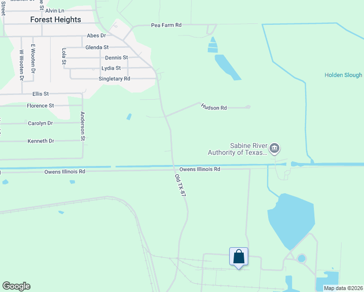 map of restaurants, bars, coffee shops, grocery stores, and more near 9108 Old Texas 87 in Orange