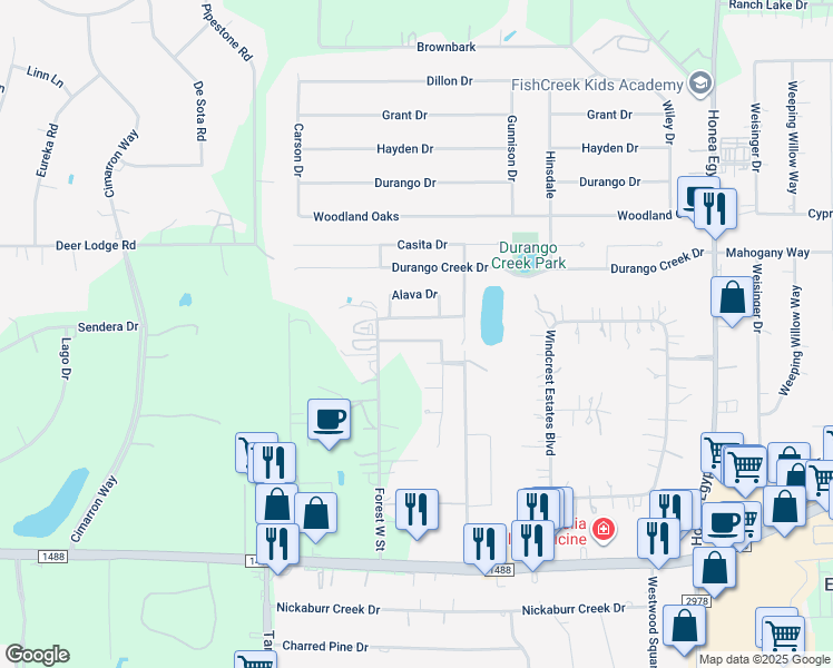map of restaurants, bars, coffee shops, grocery stores, and more near 7238 Winter Song Drive in Magnolia