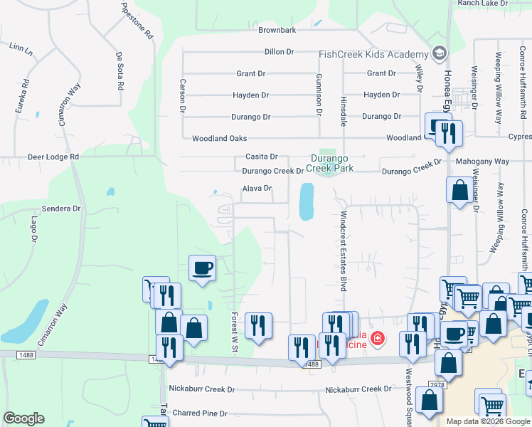 map of restaurants, bars, coffee shops, grocery stores, and more near 7222 Winter Song Drive in Magnolia