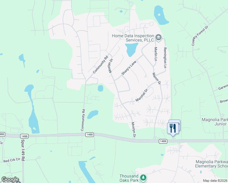 map of restaurants, bars, coffee shops, grocery stores, and more near 40319 Mostyn Drive in Magnolia