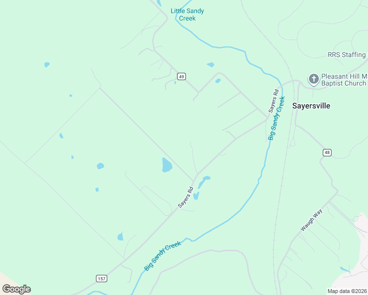 map of restaurants, bars, coffee shops, grocery stores, and more near 1676 Sayers Road in Bastrop