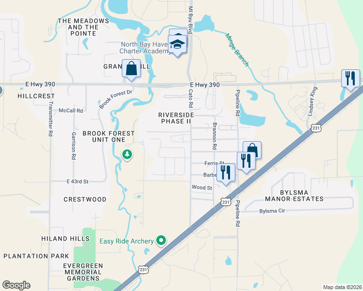 map of restaurants, bars, coffee shops, grocery stores, and more near 4443 Cato Road in Panama City