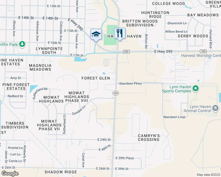map of restaurants, bars, coffee shops, grocery stores, and more near 1240 Dundee Lane in Lynn Haven