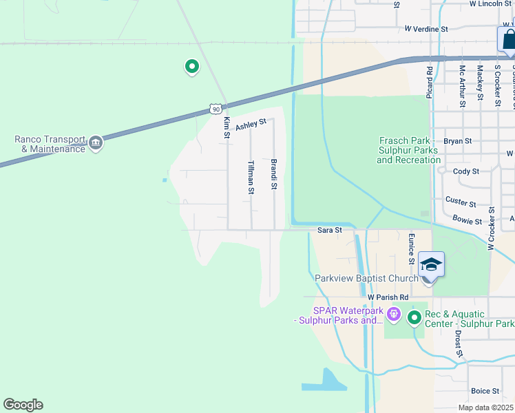 map of restaurants, bars, coffee shops, grocery stores, and more near 1213 Tillman St in Sulphur