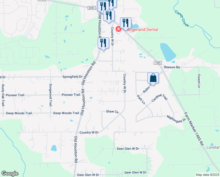 map of restaurants, bars, coffee shops, grocery stores, and more near 17750 Dean Court in Conroe