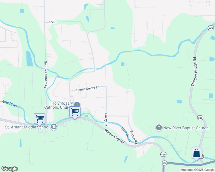 map of restaurants, bars, coffee shops, grocery stores, and more near 44403 Daniel Guidry Road in Saint Amant