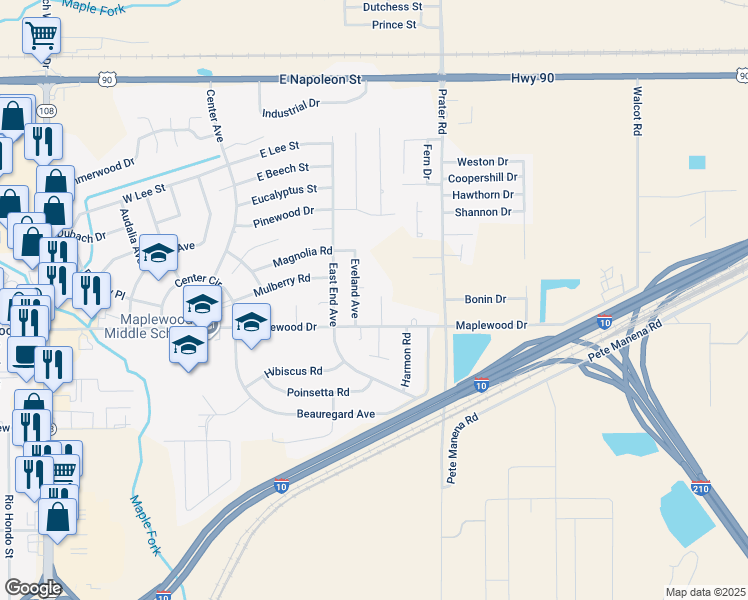 map of restaurants, bars, coffee shops, grocery stores, and more near 1208 Kellison Lane in Sulphur