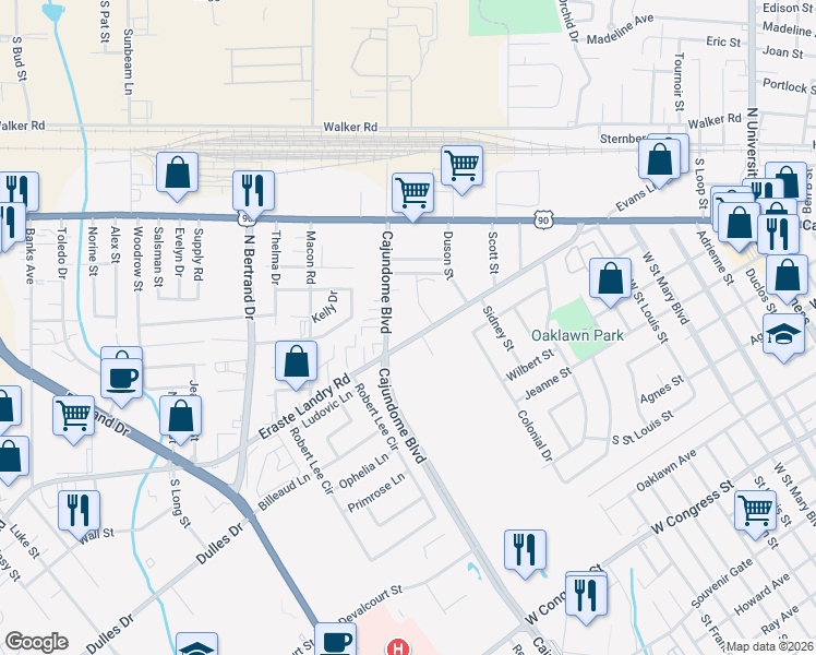 map of restaurants, bars, coffee shops, grocery stores, and more near 816 Cajundome Blvd in Lafayette