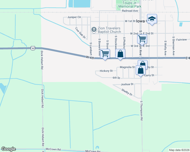 map of restaurants, bars, coffee shops, grocery stores, and more near 501 U.S. 90 in Iowa