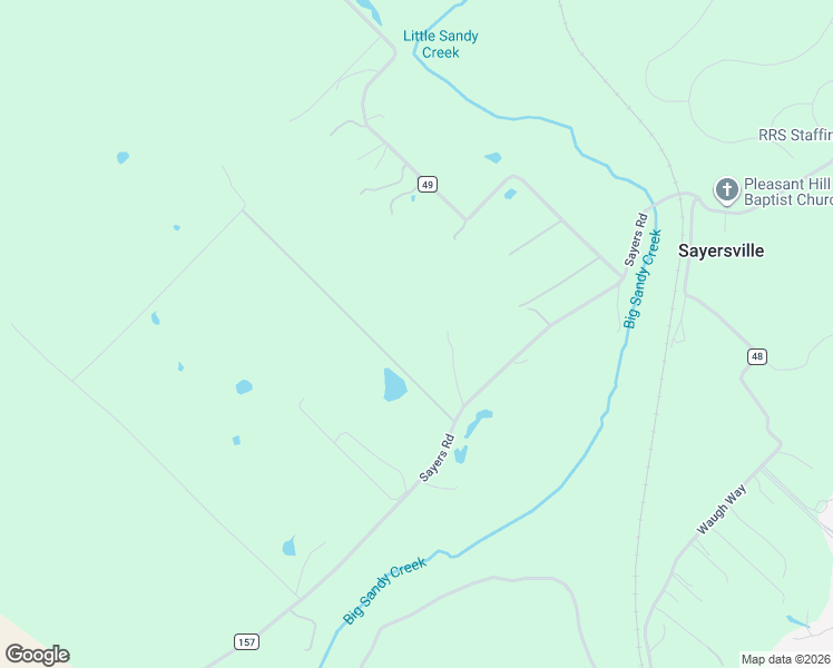 map of restaurants, bars, coffee shops, grocery stores, and more near 1676 Sayers Road in Bastrop