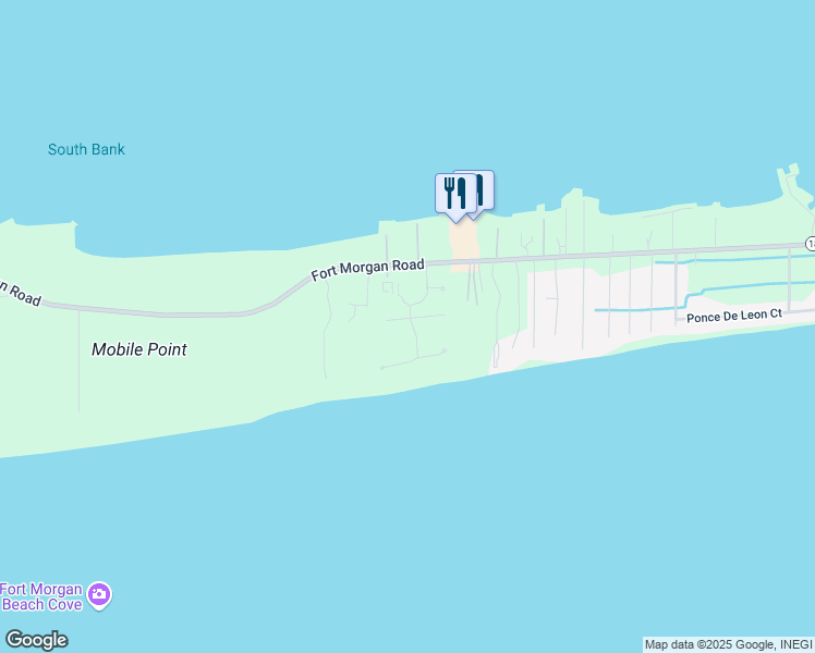 map of restaurants, bars, coffee shops, grocery stores, and more near 1451 Sandy Lane in Gulf Shores