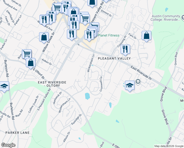 map of restaurants, bars, coffee shops, grocery stores, and more near 2207 Wickersham Lane in Austin