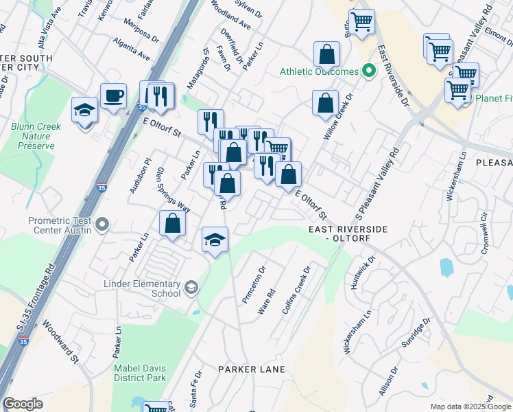map of restaurants, bars, coffee shops, grocery stores, and more near 2336 Douglas Street in Austin
