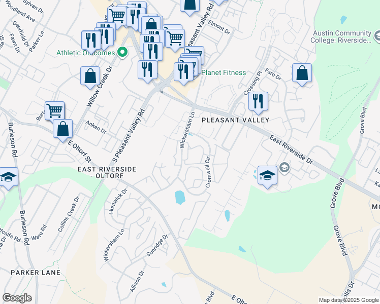 map of restaurants, bars, coffee shops, grocery stores, and more near 2207 Wickersham Lane in Austin