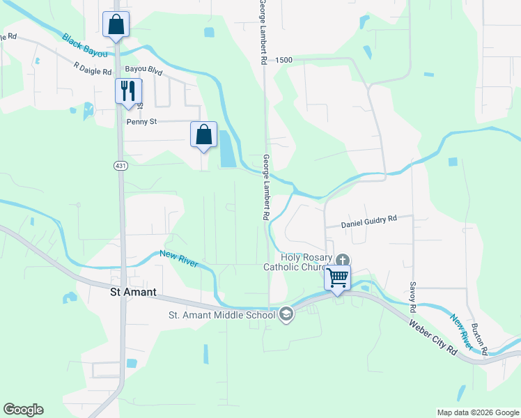 map of restaurants, bars, coffee shops, grocery stores, and more near 11111 George Lambert Road in Saint Amant