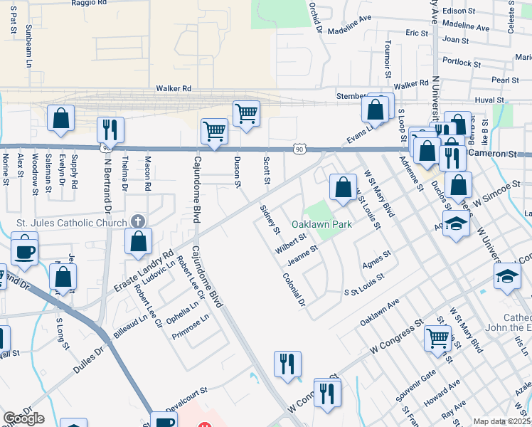 map of restaurants, bars, coffee shops, grocery stores, and more near 98 Sidney St in Lafayette