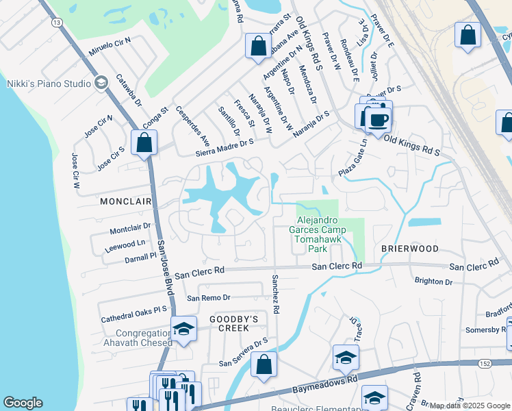 map of restaurants, bars, coffee shops, grocery stores, and more near 4143 Paloma Point Court in Jacksonville