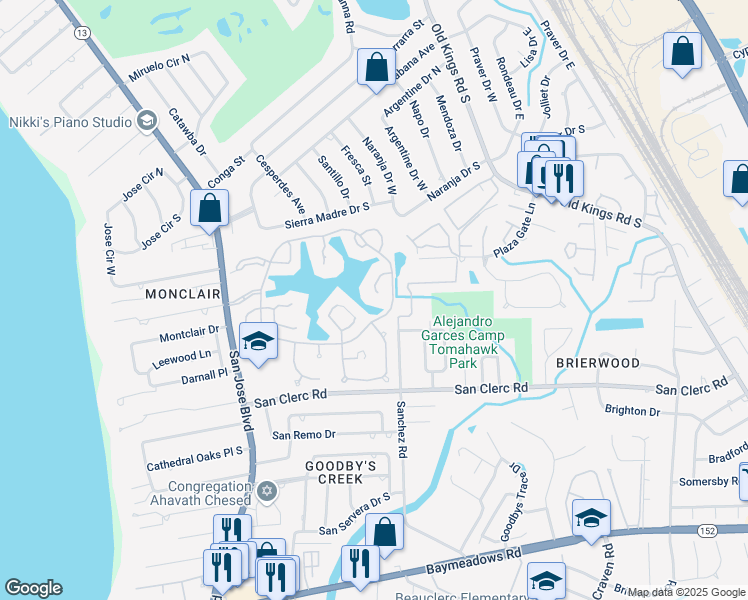 map of restaurants, bars, coffee shops, grocery stores, and more near 4143 Paloma Point Court in Jacksonville