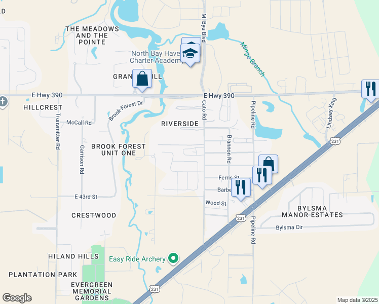 map of restaurants, bars, coffee shops, grocery stores, and more near 4443 Cato Road in Panama City