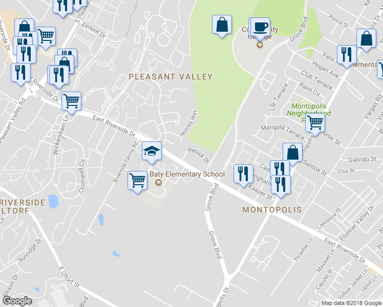 map of restaurants, bars, coffee shops, grocery stores, and more near 5617 Penick Drive in Austin