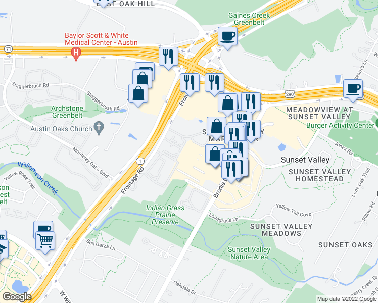 map of restaurants, bars, coffee shops, grocery stores, and more near 28 in Austin