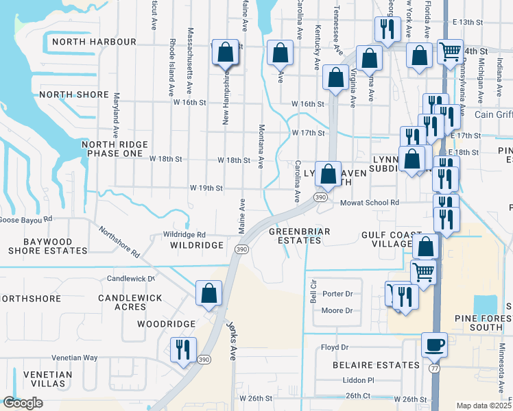 map of restaurants, bars, coffee shops, grocery stores, and more near 1900 Maine Avenue in Lynn Haven