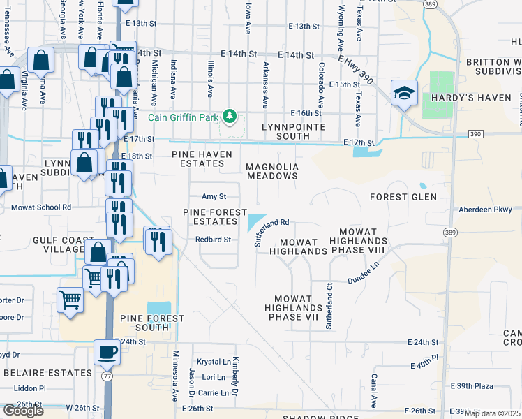 map of restaurants, bars, coffee shops, grocery stores, and more near 1907 Scarlett Boulevard in Lynn Haven