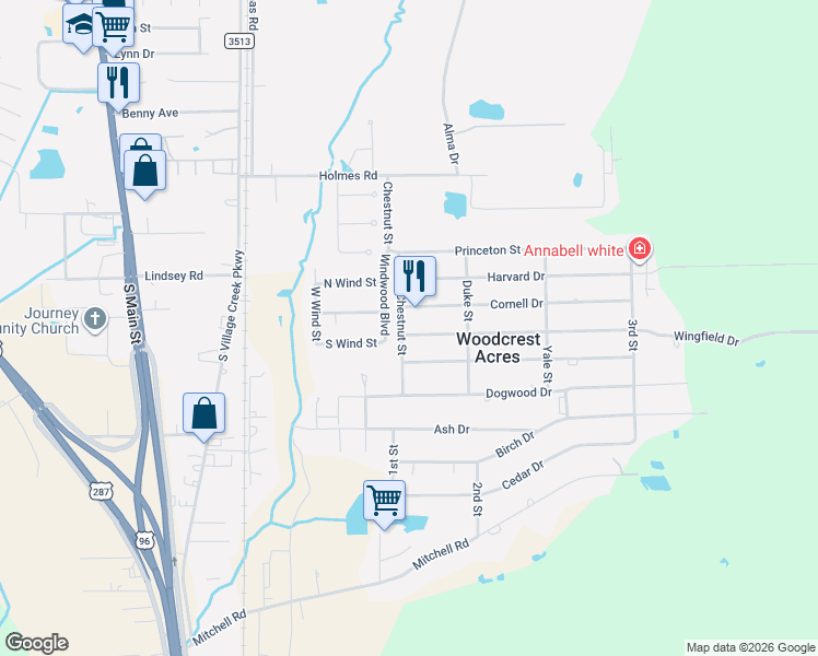 map of restaurants, bars, coffee shops, grocery stores, and more near 9219 Chestnut Street in Lumberton