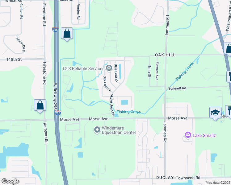 map of restaurants, bars, coffee shops, grocery stores, and more near 6593 Skyler Jean Drive in Jacksonville