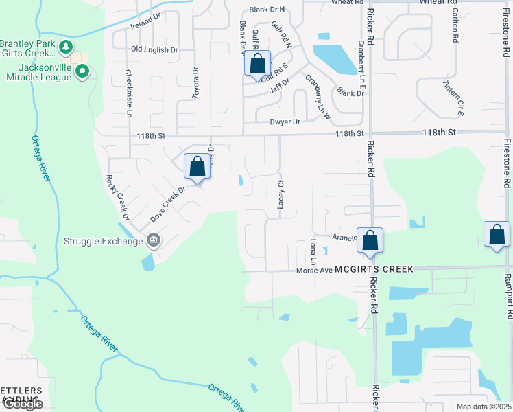map of restaurants, bars, coffee shops, grocery stores, and more near 6524 Oleaster Court in Jacksonville