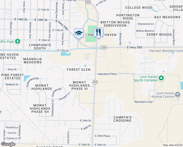 map of restaurants, bars, coffee shops, grocery stores, and more near 4509 County Road 389 in Panama City