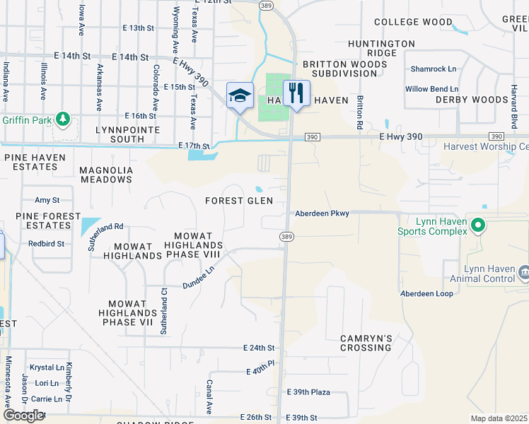 map of restaurants, bars, coffee shops, grocery stores, and more near 4509 County Road 389 in Panama City