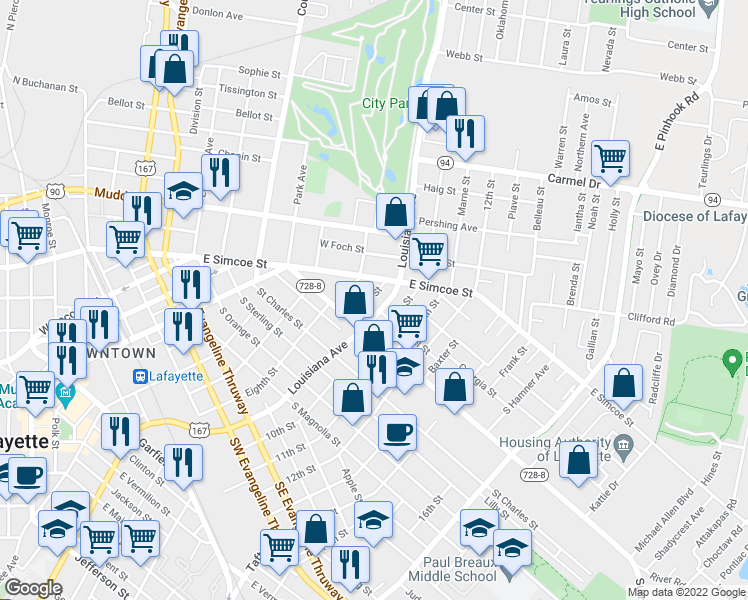 map of restaurants, bars, coffee shops, grocery stores, and more near 1030 9th Street in Lafayette