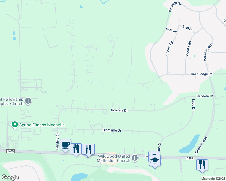 map of restaurants, bars, coffee shops, grocery stores, and more near 9211 Deer Lodge Road in Magnolia