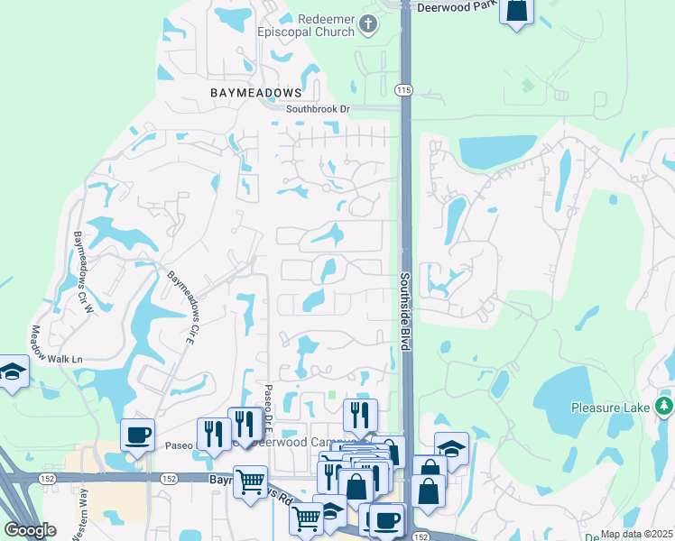 map of restaurants, bars, coffee shops, grocery stores, and more near 28 Horizon Drive in Jacksonville
