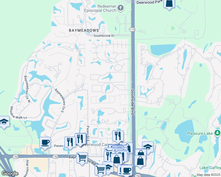 map of restaurants, bars, coffee shops, grocery stores, and more near 28 Horizon Drive in Jacksonville