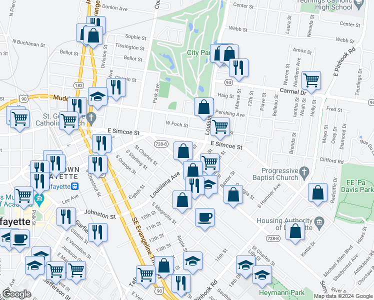 map of restaurants, bars, coffee shops, grocery stores, and more near 1030 9th Street in Lafayette