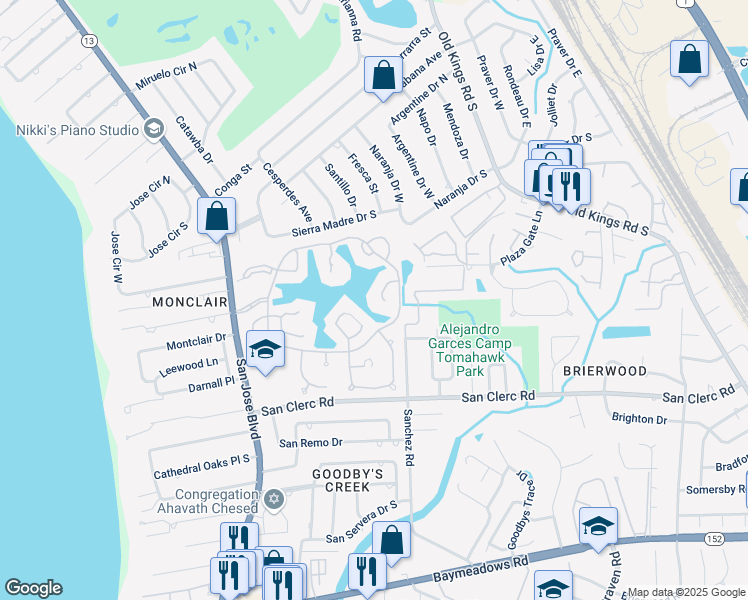 map of restaurants, bars, coffee shops, grocery stores, and more near 4143 Paloma Point Court in Jacksonville