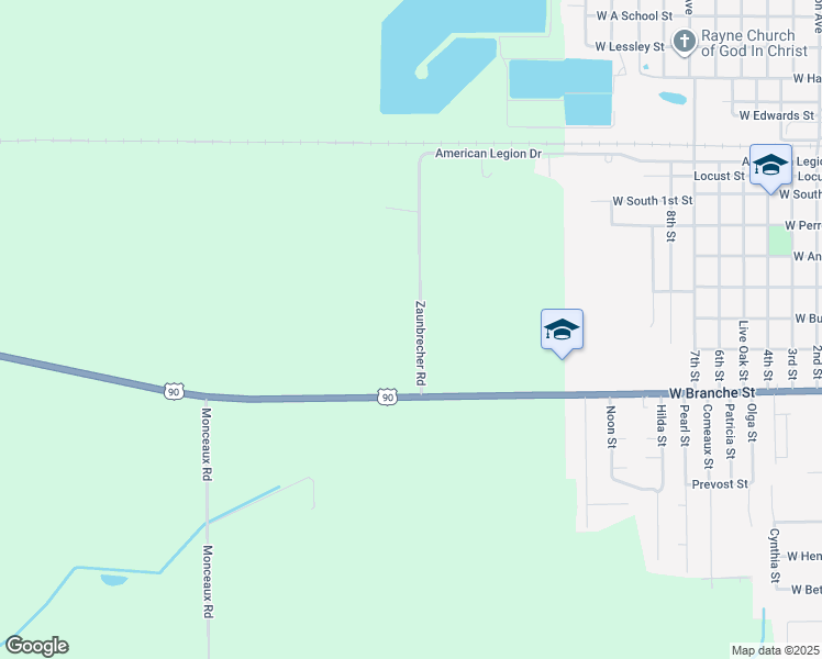 map of restaurants, bars, coffee shops, grocery stores, and more near 169 Zaunbrecher Road in Rayne