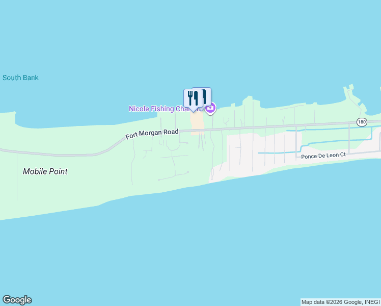map of restaurants, bars, coffee shops, grocery stores, and more near 1509 Sandy Lane in Gulf Shores